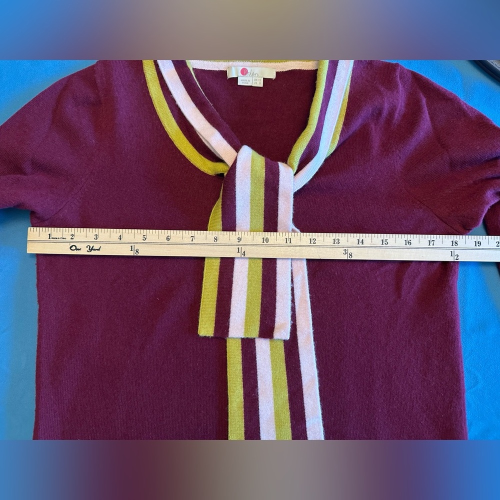 Boden Women’s Burgundy 3/4 Sleeve Sweater with Striped Scarf Collar - Picture 7 of 7